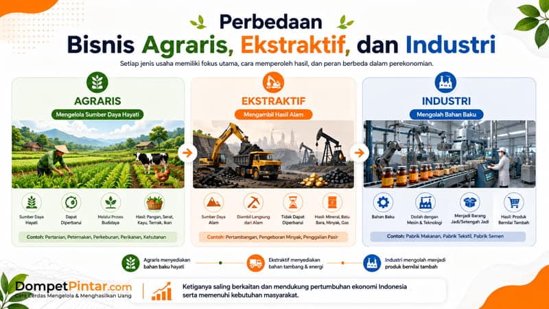 Perbedaan Bisnis Agraris, Ekstraktif, dan Industri