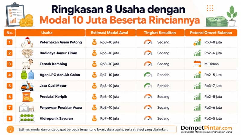 Ringkasan 8 Usaha dengan Modal 10 Juta Beserta Rinciannya