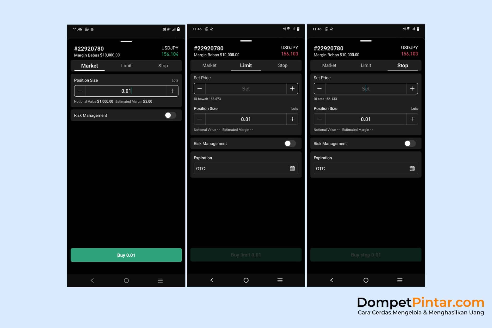 Menyiapkan Order dan Melihat Informasi Margin